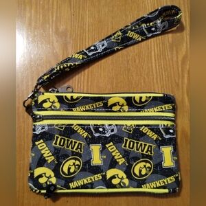 (New) Iowa Hawkeyes Football Themed Small Wristlet Handbag with 3 Zipper Pockets